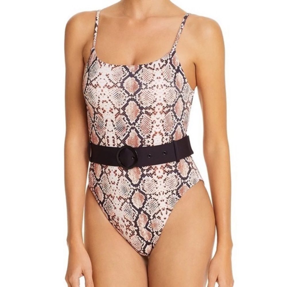 Aqua Snake Skin Belted One Piece S